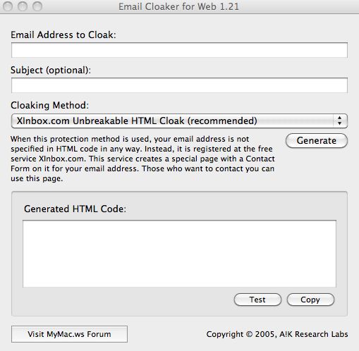 EmailCloaker 1.2 : Main window