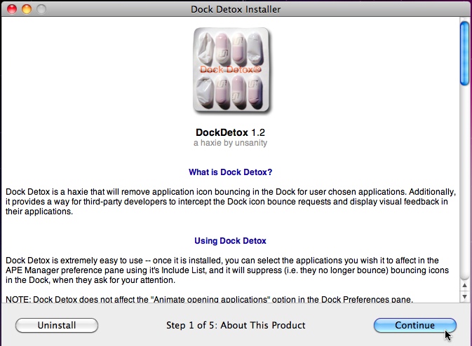 Dock Detox Installer 1.2 : Main window