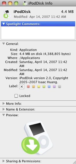 iPodDisk 2.0 beta : Application info