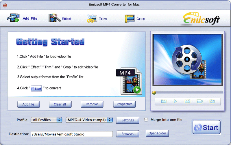 Emicsoft MP4 Converter for Mac 3.1 : User Interface