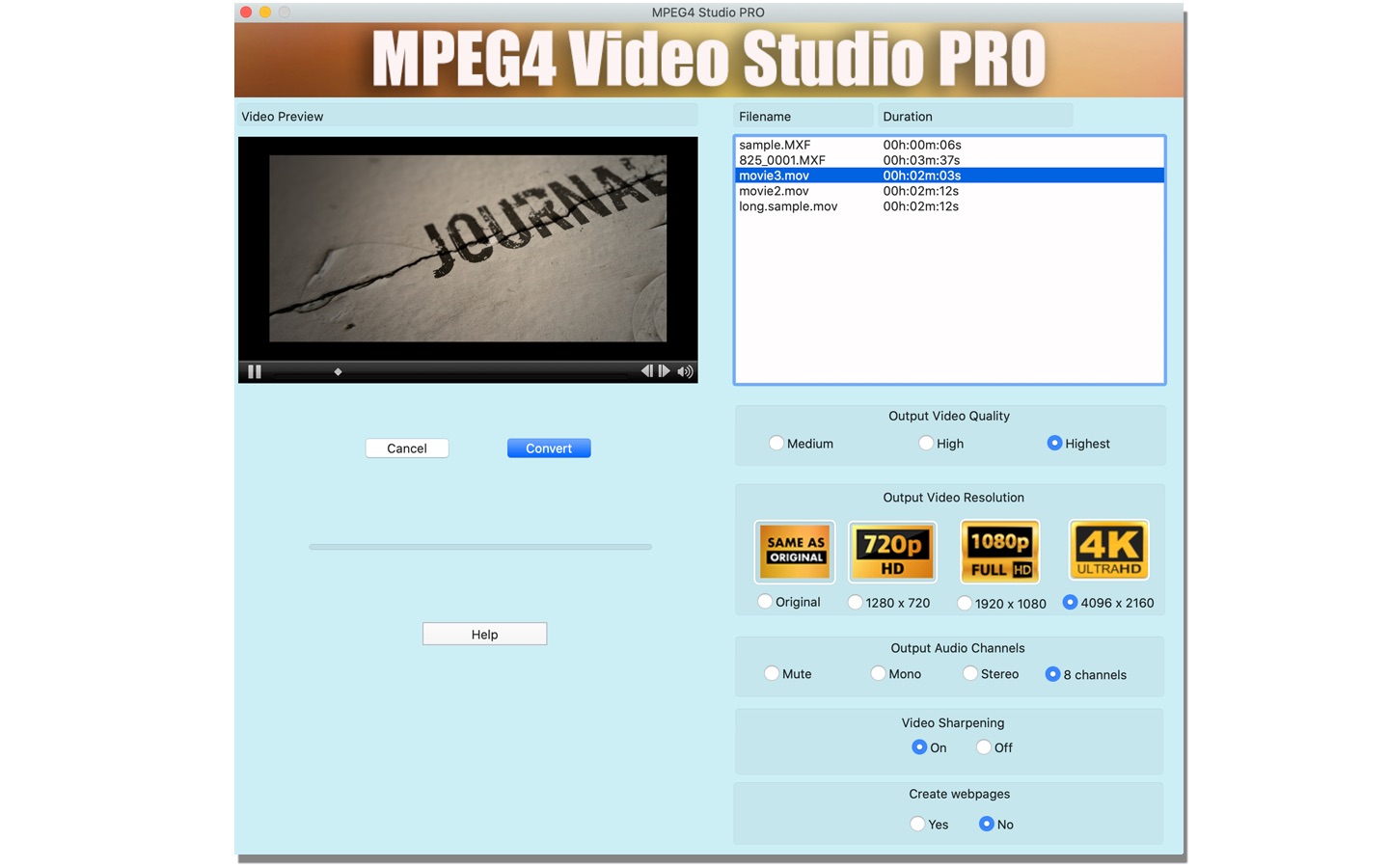 MPEG4 Studio Pro 2.0 : Main Window