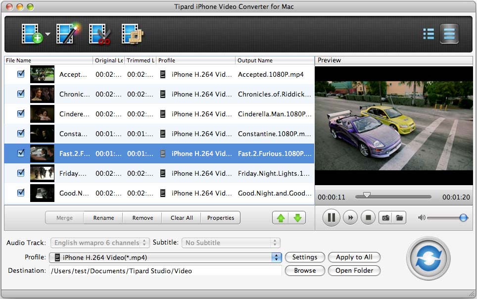 Tipard iPhone Video Converter for Mac 3.6 : Main Window