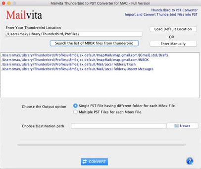 Mailvita Thunderbird to PST for Mac 1.0 : Main Window
