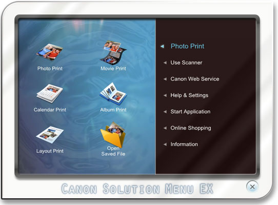 Canon Solution Menu EX 1.4 : Main window