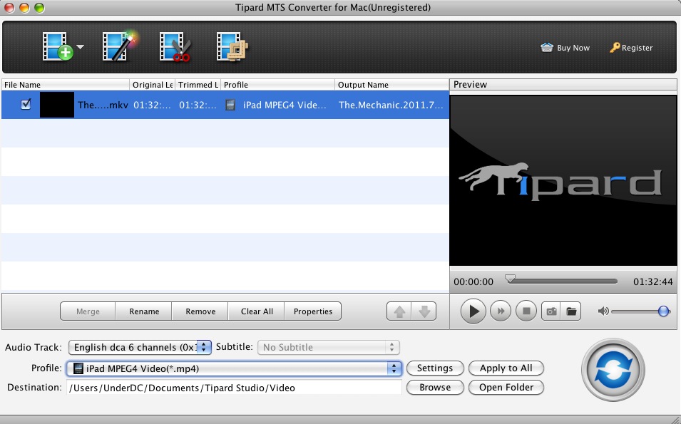 Tipard MTS Converter for Mac 3.6 : Main window
