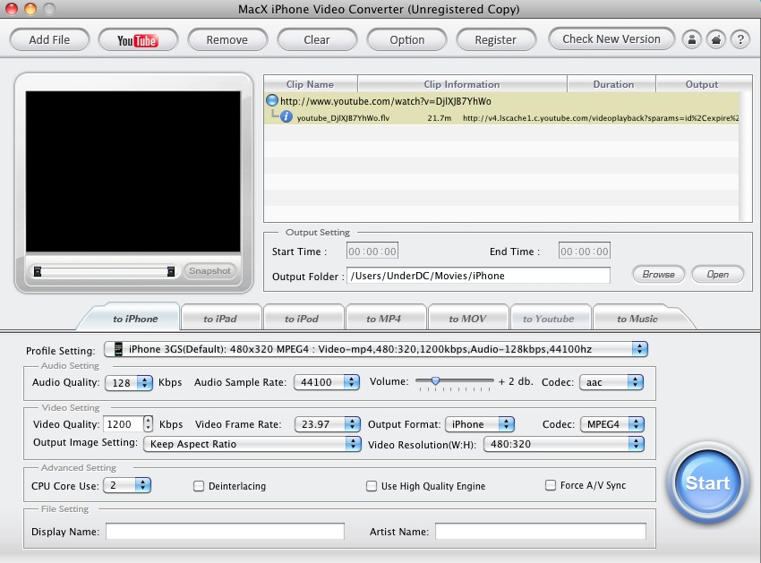 MacX iPhone Video Converter 3.1 : Main window