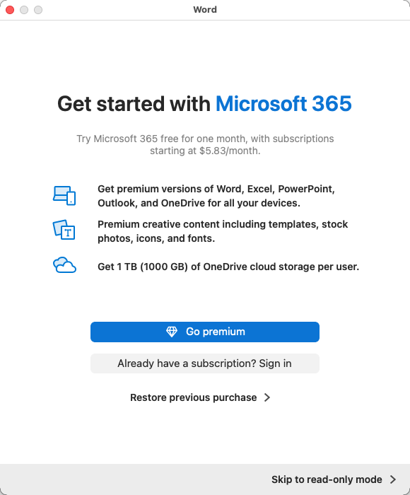 Microsoft 365 : Welcome Window