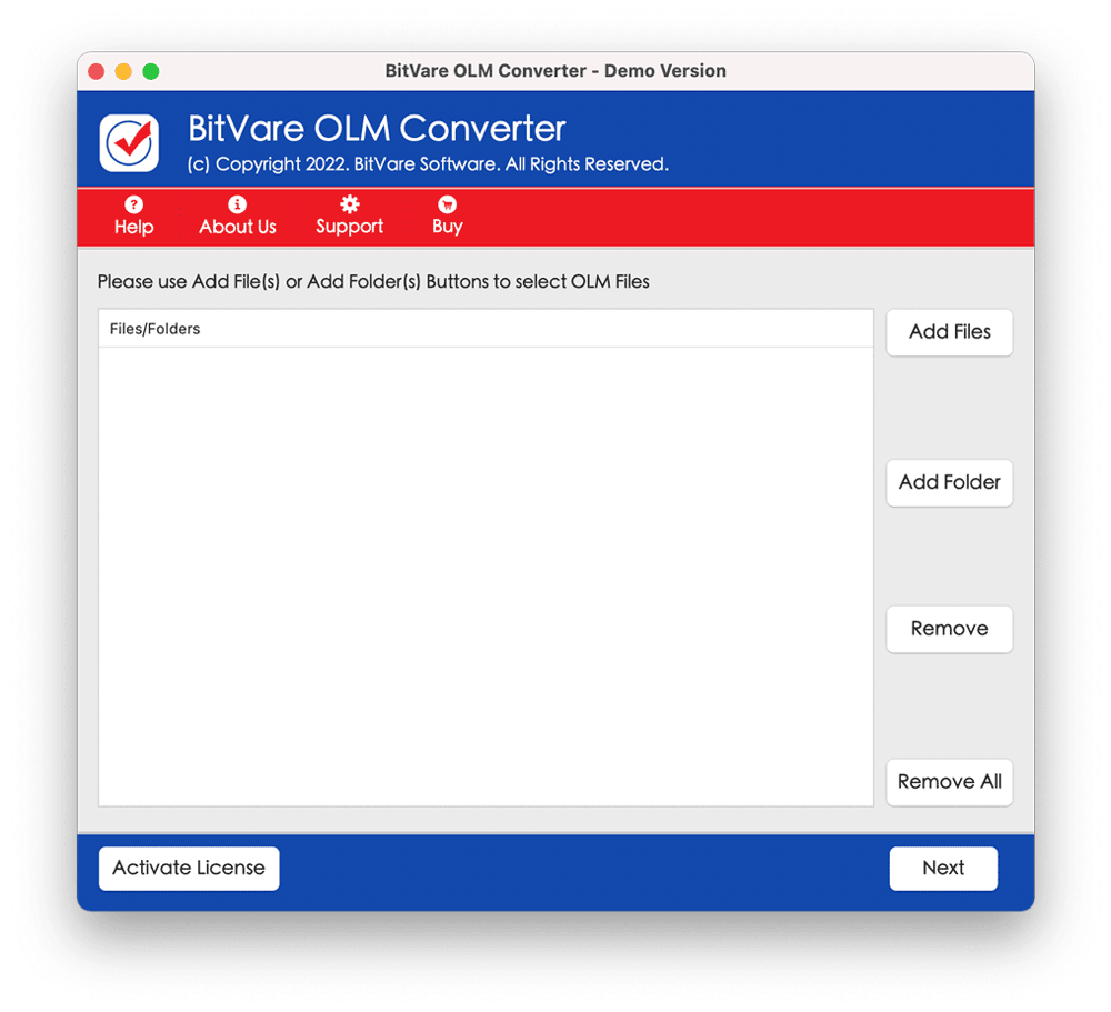 BitVare OLM Converter 1.0 : Main Window