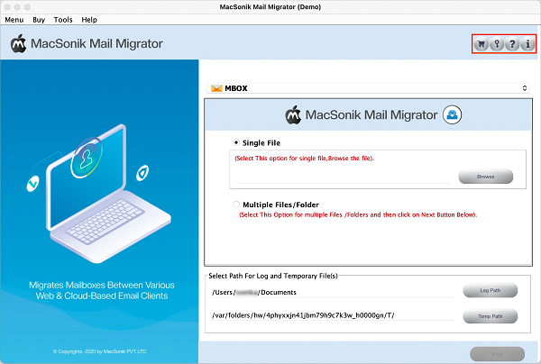 MacSonik Email Migrator 21.12 : Main Window