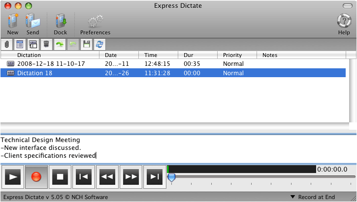 Express Dictate Pro for Mac 9.00 : Main Window