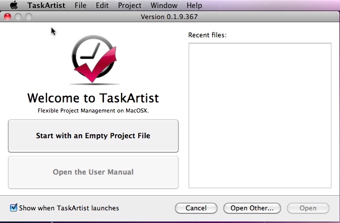 TaskArtist 0.1 : Main window