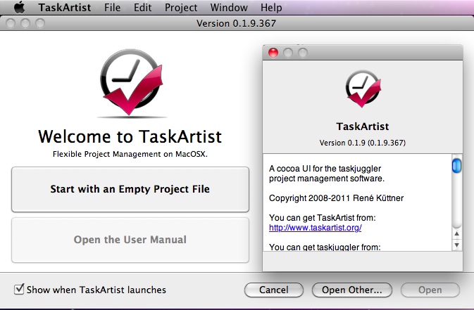 TaskArtist 0.1 : Main window