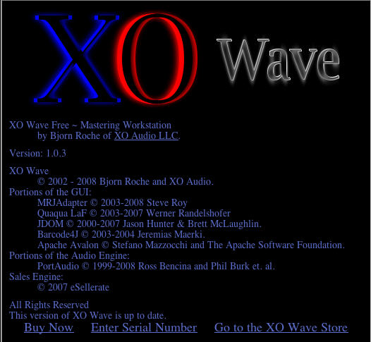 XO Wave 1.0 : About Window