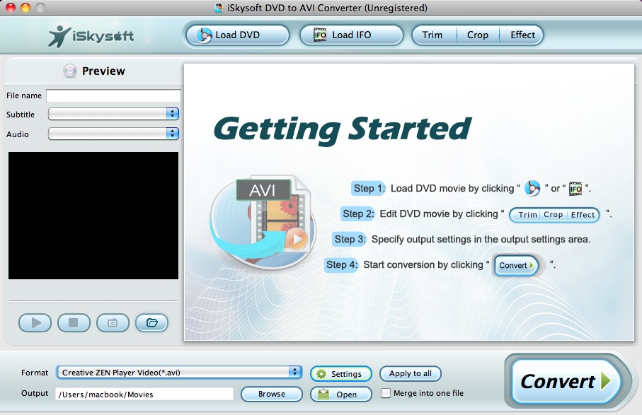 iSkysoft DVD to AVI Converter 1.9 : Main window
