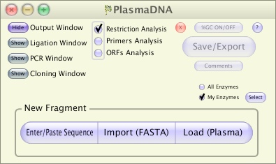 PlasmaDNA 1.4 : Main window