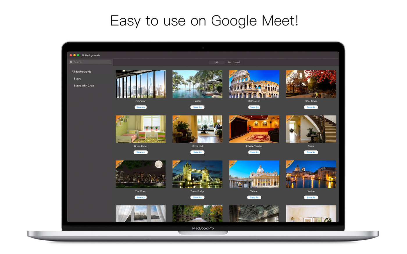 Backgrounds for Google Meet 3.7 : Main Window