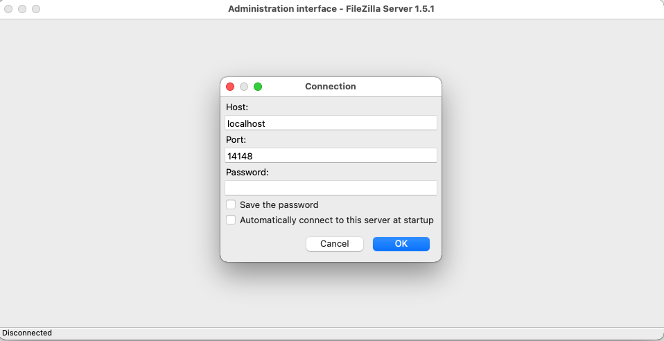 FileZilla Server 1.5 : Main Window