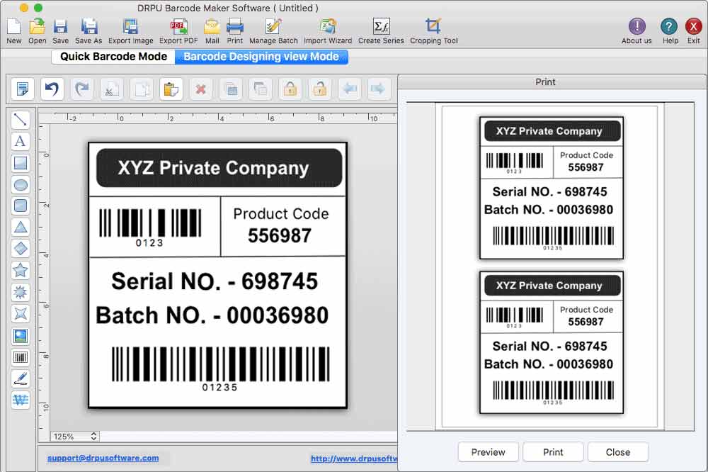 Mac Barcode labeling & Printing Tool 9.3 : Main Window