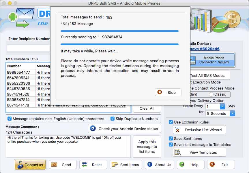 Mac SMS Sending Tool for Android Phone 8.0 : Main Window