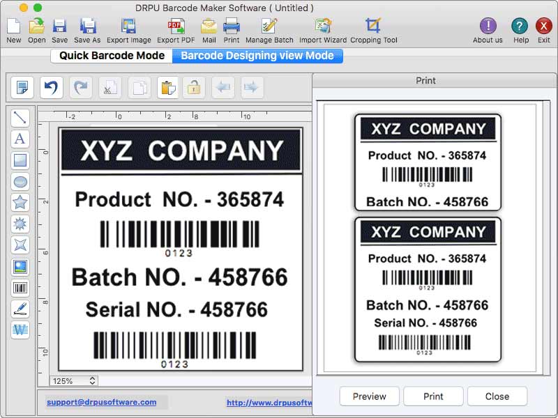 Mac Barcode Software 9.3 : Main Window