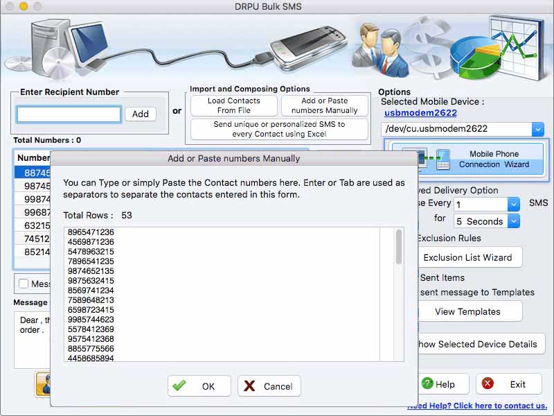 Mac Bulk SMS Software 9.3 : Main Window