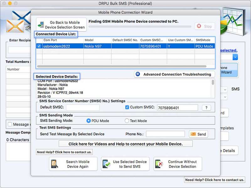 Mac Bulk SMS Software - Professional 9.3 : Main Window