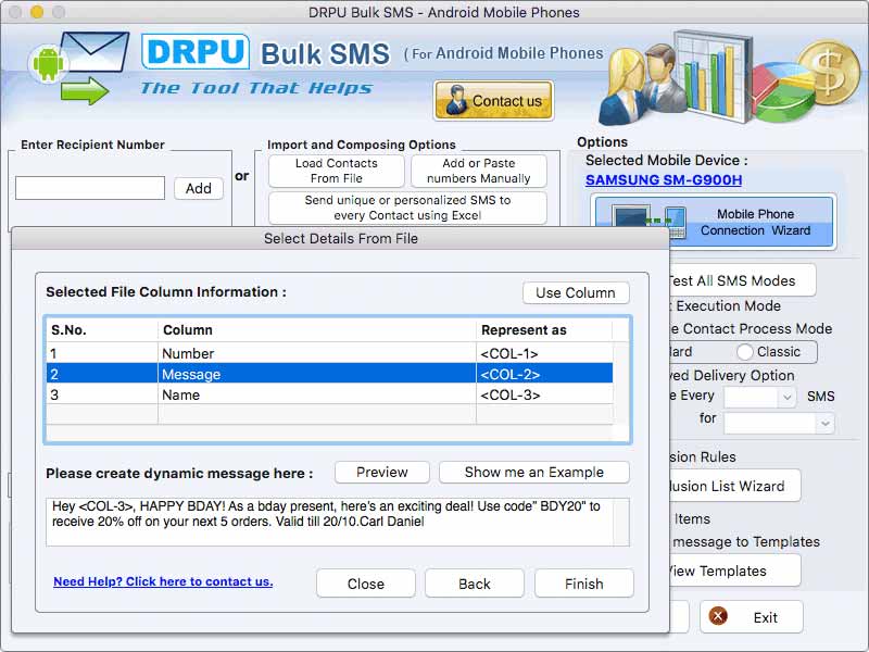 Mac Bulk SMS Software for Android Phones 9.1 : Main Window