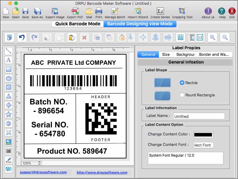 Mac BarBarcode Labels Tool - Mac Edition 9.3 : Main Window