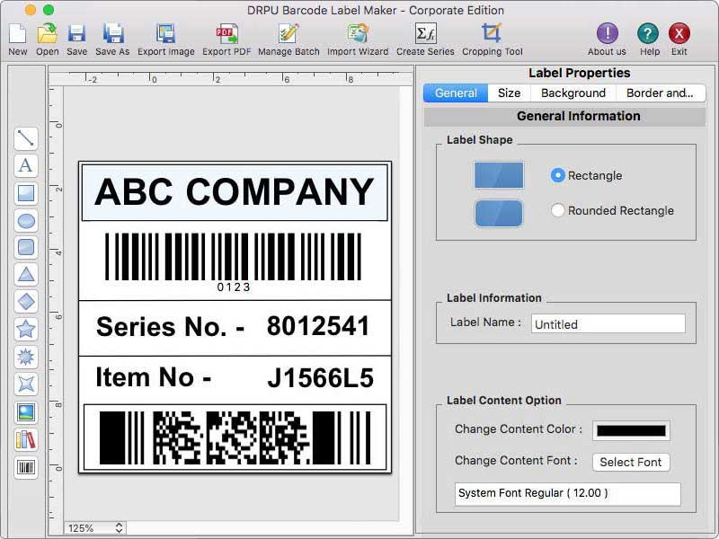 Mac Barcode Maker Software Corporate Edition 9.3 : Main Window