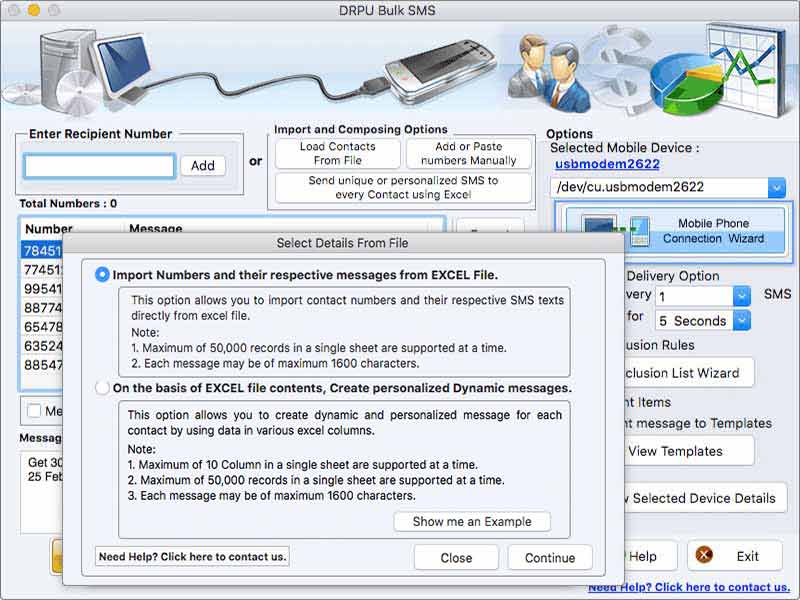 Bulk SMS Messenger Software for MacOS 10.4 : Main Window