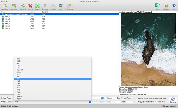 Pixillion Free Image Converter for Mac 10.43 : Main Window