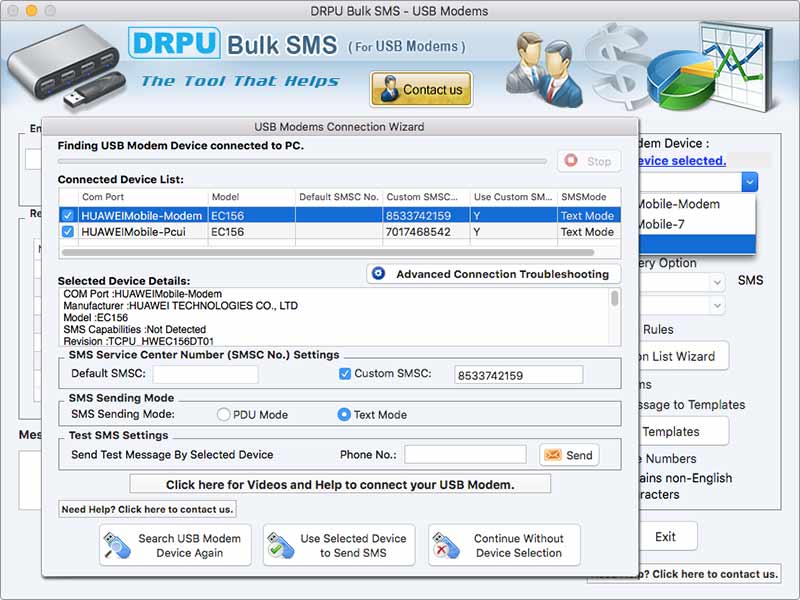 Mac Bulk SMS Software for USB Modems 9.2 : Main Window