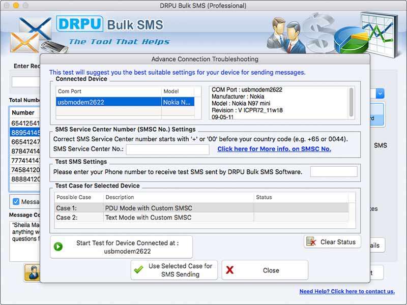 MacOS Batch Text SMS Messaging Software 9.3 : Main Window