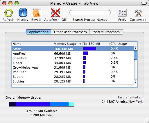 Memory Usage Getter 2.6 : Main window