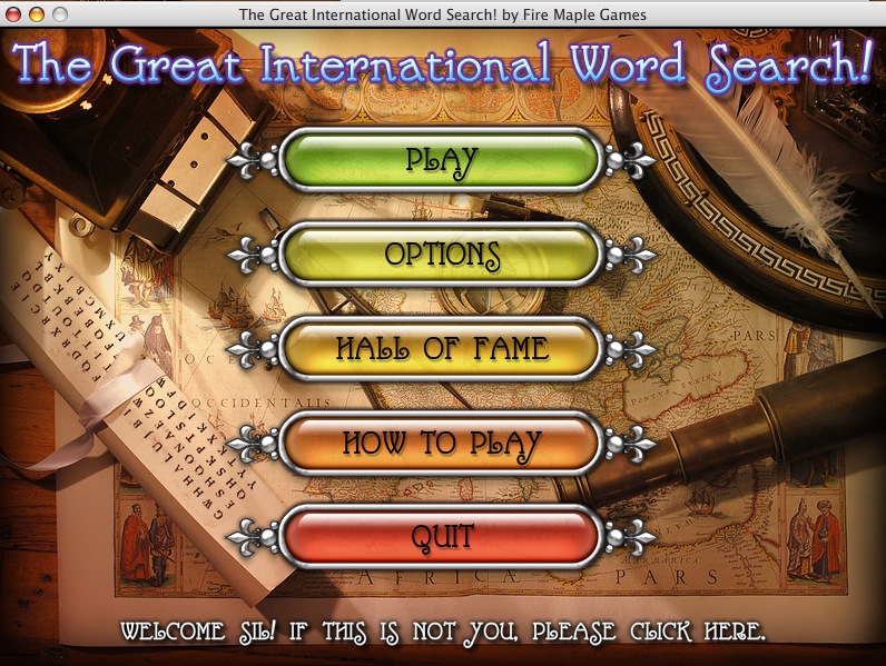 The Great International Word Search! : Main menu