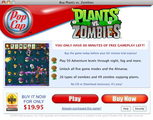 Plants vs. Zombies : Welcome screen