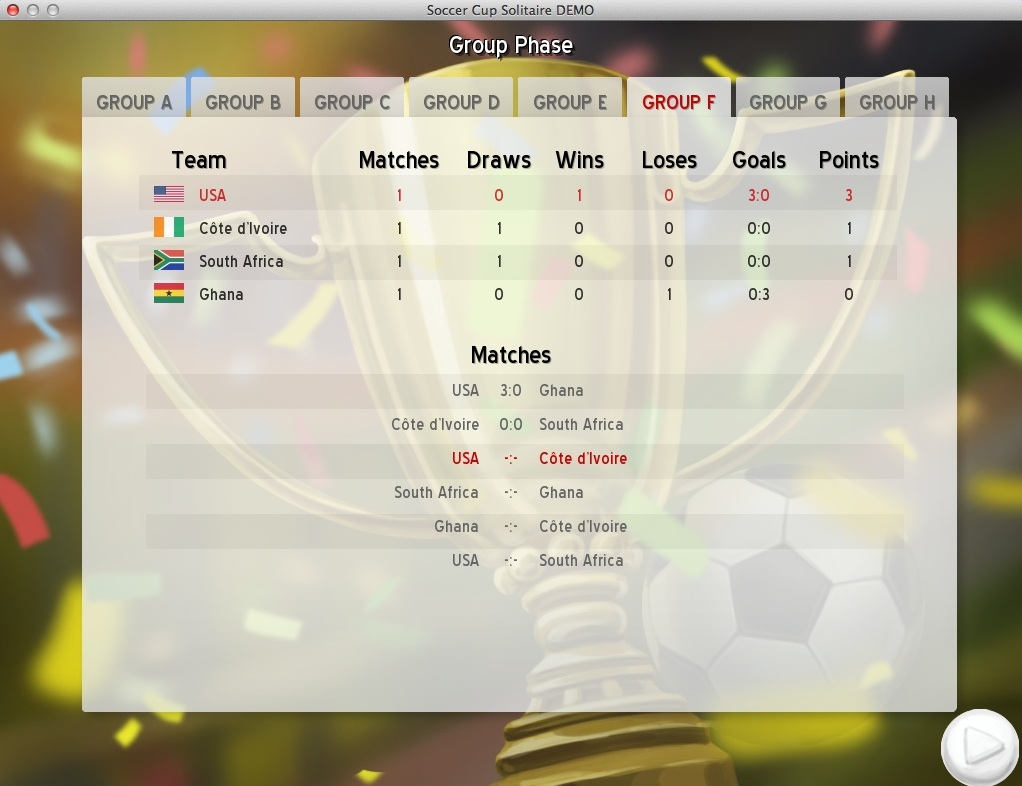 Soccer Cup Solitaire : Group Phase Window