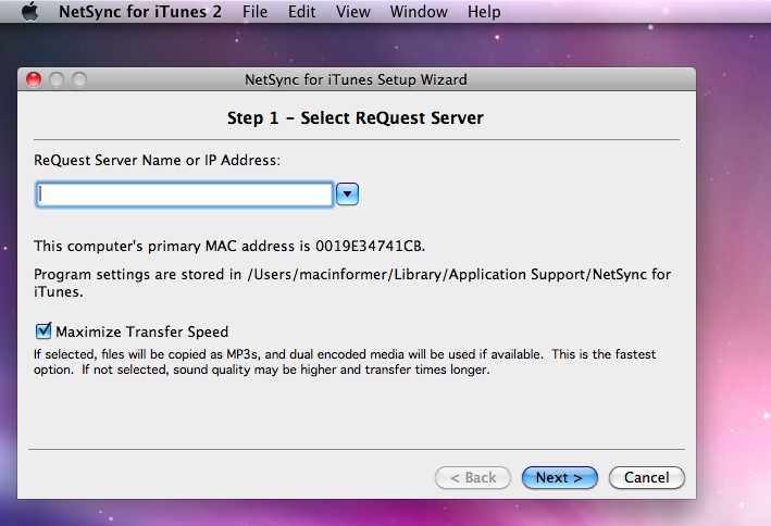 NetSync for iTunes 2 2.1 : Main window
