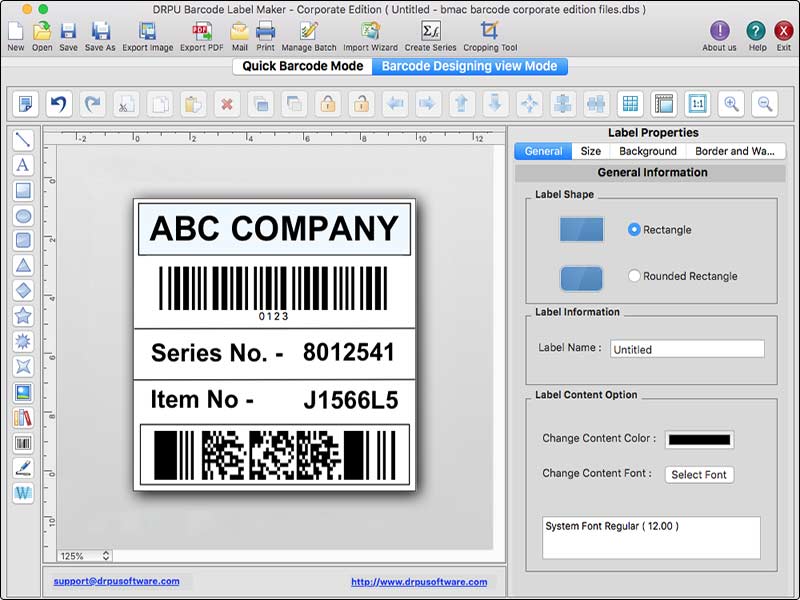 Mac Barcode Software 9.2 : Main Window