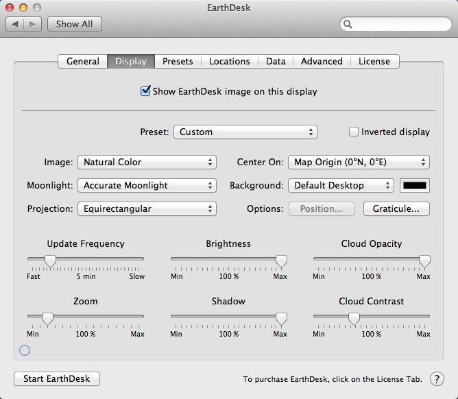 EarthDesk 6.6 : Configuring Display Settings