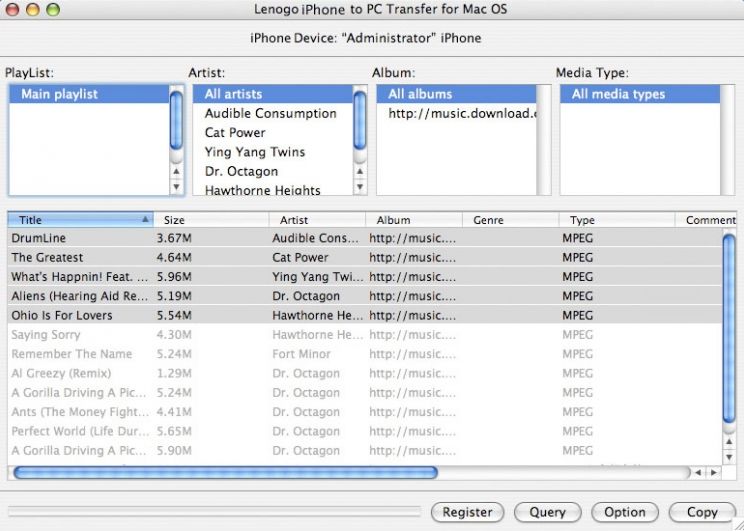 Lenogo iPhone to PC Transfer for Mac 4.1 : Program window