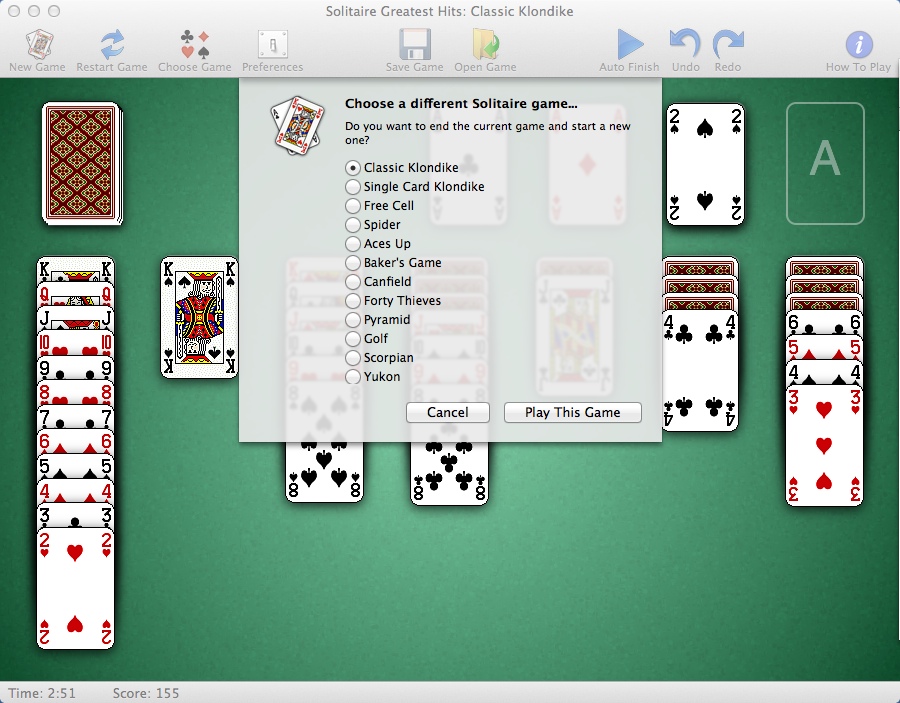 Solitaire Greatest Hits : Selecting Game Type