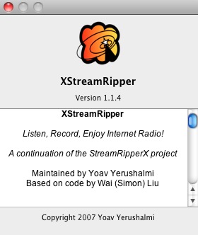 XStreamRipper 1.1 : About window