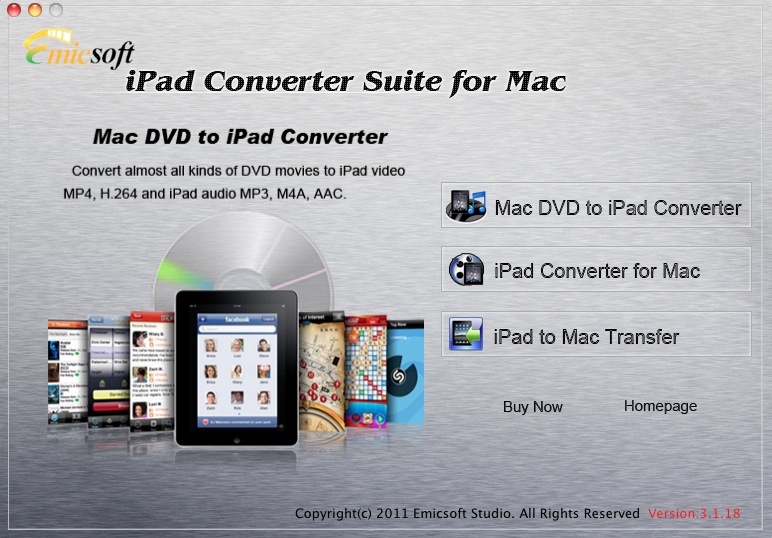 Emicsoft iPad Converter Suite for Mac 3.1 : Launcher