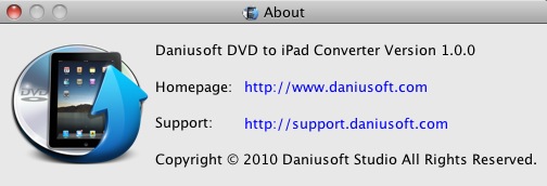 Daniusoft DVD to iPad Converter 1.0 : About window
