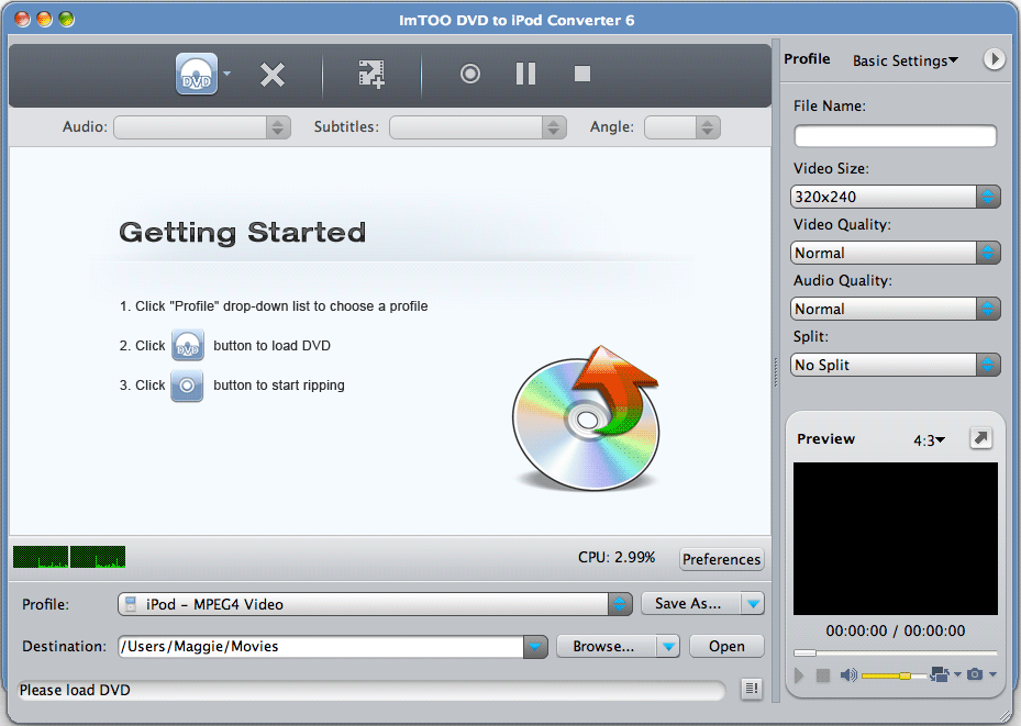 ImTOO DVD to iPod Converter 6.0 : Main Window