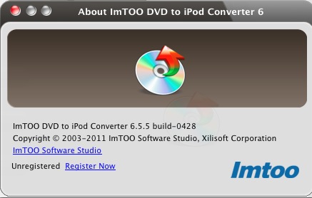 ImTOO DVD to iPod Converter 6.5 : About window
