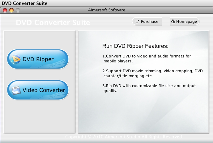 Aimersoft DVD Converter Suite for Mac 1.7 : Main Window
