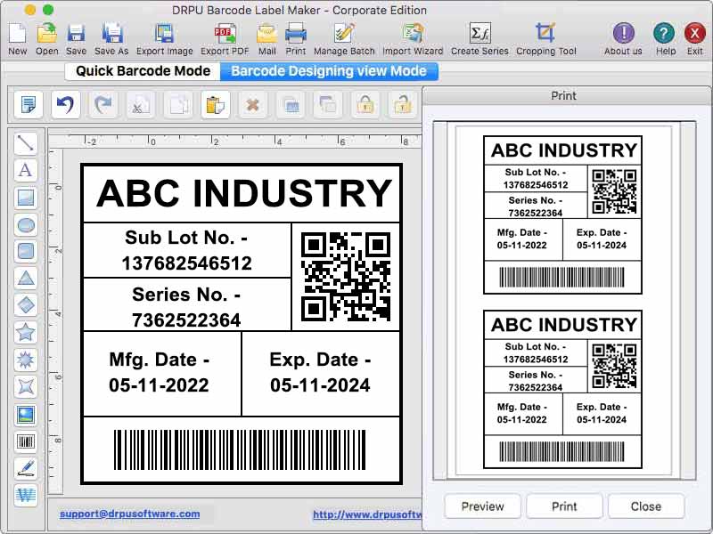Mac Corporate Barcode Software 9.2 : Main Window