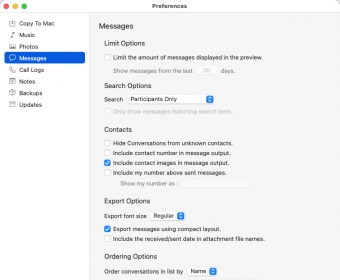 Messages Options